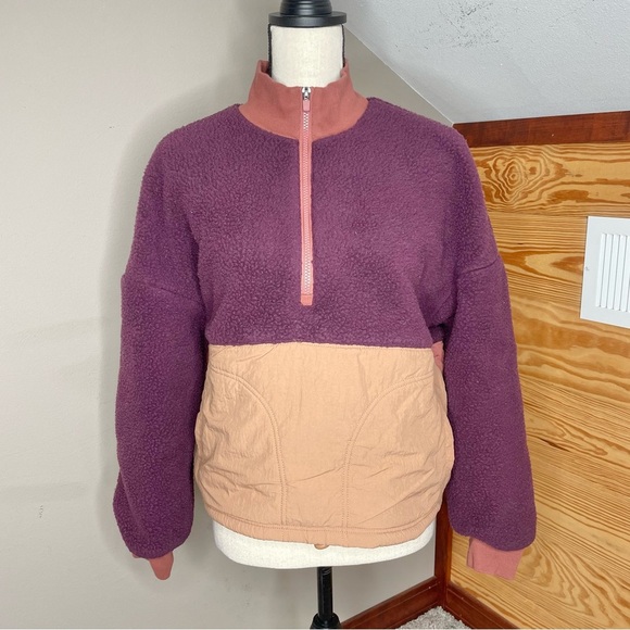 Fabletics Mallory Quarter Zip Fleece Sherpa Pullover Purple Burgundy Medium - Picture 2 of 9